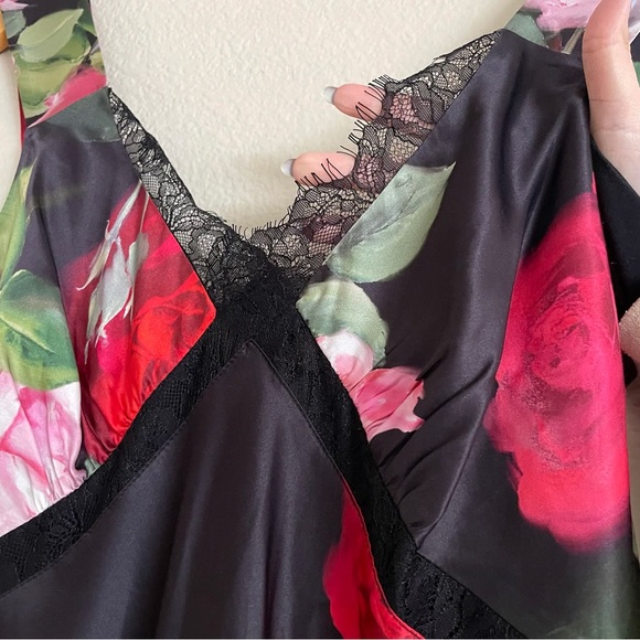 NWT JOHNNY WAS RED & BLACK FLORAL SILK BLEND 
SLIP MIDI DRESS - Picture 7 of 10